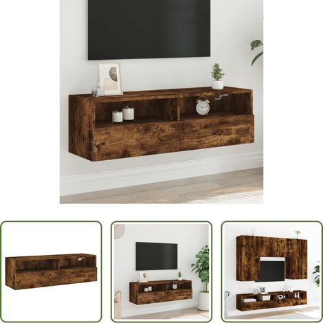 Armoire tv murale - Meuble TV mural chêne fumé 100x30x30 cm bois d'ingénierie (1/5)