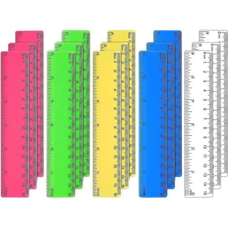 15 règles transparentes, règles droites de 15 cm (6 pouces) avec graduations centrales, pour la maison (tailles assorties) (1/5)
