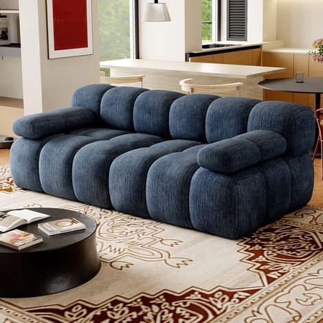 Canapé 2 places 200x100 cm en tissu chenille bleu sans montage pour petit espace - CHICFURN (1/5)