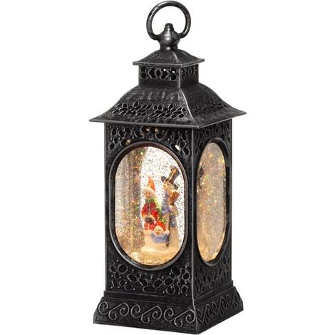 Lampe décorative LED à effet neige – lanterne avec Père Noël et bonhomme de neige (1/3)