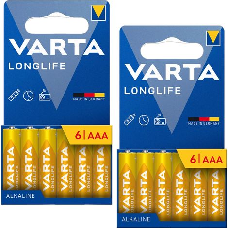 Batterie alcaline Varta LL AAA LR03 per telecomando di bilancia e orologio, 6 pezzi x2 (1/4)
