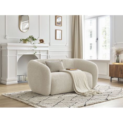 Bobochic – Canapé droit 2 places CELINE – Tissu bouclette beige – Design moderne – Longueur 160cm – Profondeur d'assise 60cm (1/5)