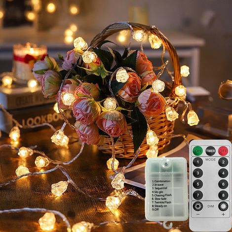Guirlande lumineuse à piles, guirlande lumineuse 10M 80LED, 8 modes d'éclairage, avec télécommande, étanche IP44 (lumière chaude) (1/5)