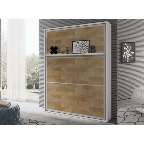 Lit escamotable vertical 140x190 cm avec tablette ouverture synchronisée Habitat - 14 couleurs - Matelas Matelas mousse 18 cm - Façade Chêne 3D - Coffrage Anthracite (1/5)