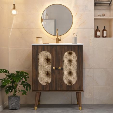 Meuble sous vasque en bois et rotin 61 cm noyer 61 x 47 x 89 cm (1/5)