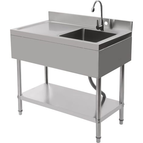 Commercial Kitchen Catering Sink, Rectangular Stainless Steel Single Bowl Sink, 80x60 cm, Freestanding, Kitchen Sink for Home Restaurant Bathroom with Faucet and Water Drainage Pipe