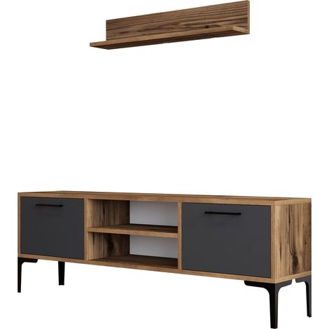 Porta TV in legno "Riga" - 140 x 30 x 48 cm - Noce-Antracite