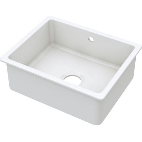 Fireclay Single Bowl Square Undermount Kitchen Sink, Central Waste & Overflow, 548mm - White
