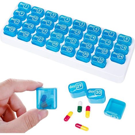 (1 Stück) 31-Tage-Pillenbox, tragbare Pillendose mit Deckel, Pillenbox für die Tastatur, Aufbewahrungsbox für den täglichen Gebrauch und auf Reisen