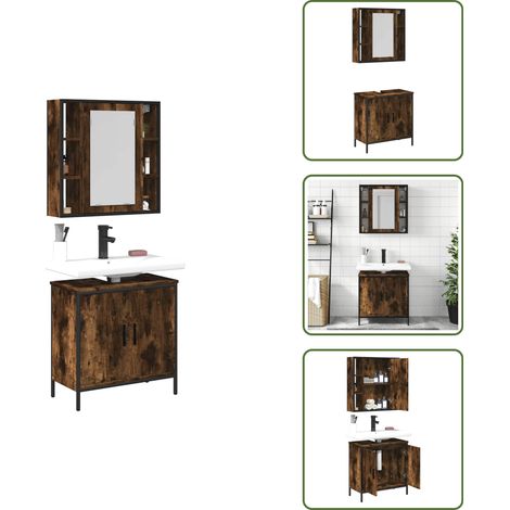 Ensemble de meubles de salle de bain 2 pcs Chêne fumé - Meuble De Salle De Bain - Ensemble Meuble Salle De Bain - Armoire Salle De Bain - Rangement Salle De Bain - Miroir Salle De Bain (1/5)
