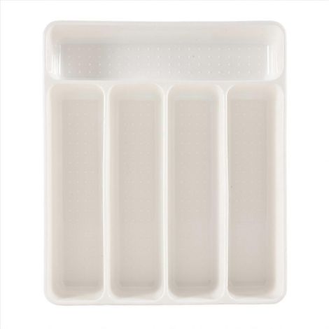 Boîte de rangement blanche pour couverts, séparateur de tiroir et plateau de tri, finition pratique pour cuillères et couverts (1/5)