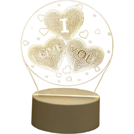 Veilleuse LED 3D LOVE charmante pour chambre à coucher, chambre d'enfant, etc. (9,2 x 16 cm)