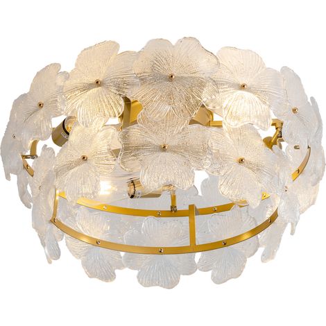 Ventilatore da soffitto 19 pollici con lampada in vetro cristallo, 6 velocità, telecomando e controllo tramite app, oro (1/5)