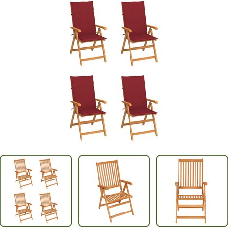 Teakholz - Gartenstühle 4 Stk. mit Weinroten Kissen Massivholz Teak (1/5)