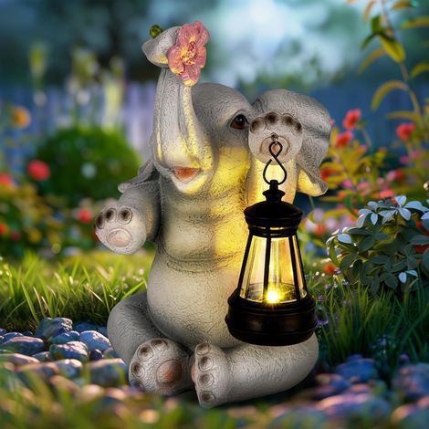 Statue solaire d'éléphant gris foncé pour jardin, décoration extérieure, luminaire, cadeau pour maman, femme, terrasse, décoration d'extérieur (1/5)