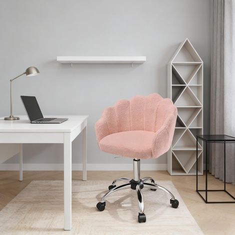 Chaise de bureau pivotante avec dossier en forme de pétale, hauteur réglable, embase métallique à 5 branches, rose (1/4)