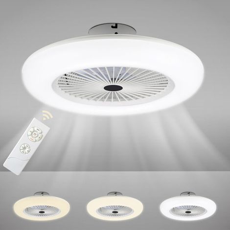 Ventilatore da soffitto silenzioso a LED da 55 cm – 3 velocità regolabili – Telecomando – Luce bianca calda/fredda – Facile installazione (1/5)