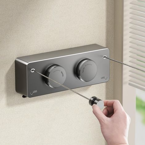 Corde à linge extérieure rétractable, corde à linge murale intérieure pour balcon, conception à double corde, corde en acier inoxydable-4,2 M (double ligne-gris) (1/5)