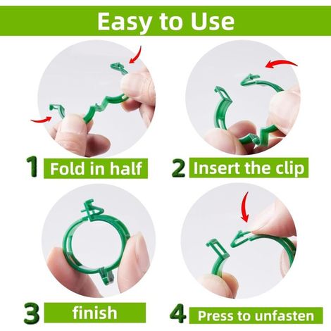 Clips de support en plastique - pour soutenir les vignes, les plants de tomates, les légumes et les plantes de jardin - 300 pièces, verts