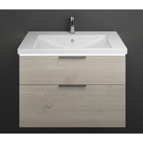 Burgbad Eqio Keramik-Waschtisch mit Unterschrank, 2 Auszüge mit LED-Beleuchtung, Griffleiste Eiche Dekor Flanelle/Alpinweiss 93 cm Schwarz matt (1/5)