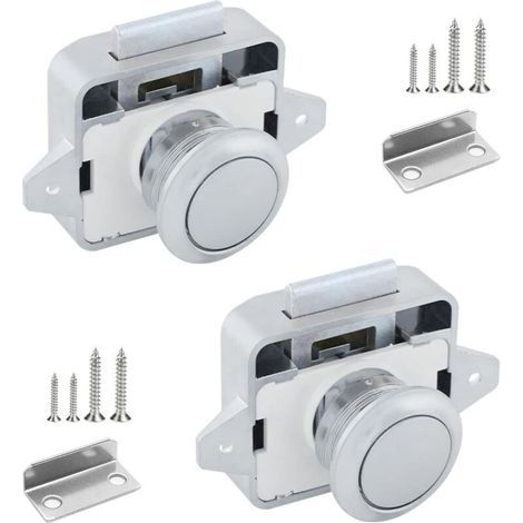 2 Pieces Bouton Poussoir Loquet Serrure Camping Car en Métal 14-16mm Bouton Poussoir Porte Sans Clé Serrure de Meuble de Porte avec Vis Pour Placard Camping-car Yachts Tiroir Caravane Armoire- (1/5)