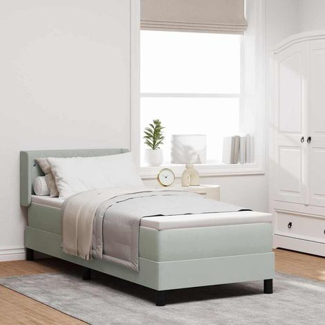 vidaXL Lit Ă ressorts avec tĂȘte de lit Gris clair 200 x 80 cm Velours (1/5)