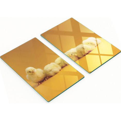 Tablas de cortar y servir de vidrio decorativas con dise帽o de pollitos peque帽os, 2x30x52 cm.