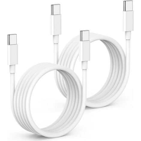 2-Pack Chargers for iPhone 15/iPhone 16 - USB-C to USB-C Cable - 2m - Charge and Sync - White (1/4)