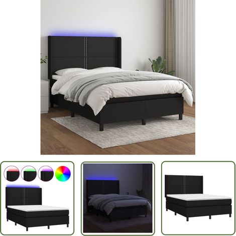The Living Store Boxspringbett mit Matratze & LED Schwarz 140x200 cm Stoff - Boxspringbett - Doppelbett - Schlafsofa - Bettenrahmen - Lattenrost (1/5)