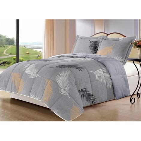 Edredón Invierno Nórdico de Franela con Forro Polar de Sherpa 180x260 cm + 1 Funda de Almohada  Edredones Borreguillo Extra Suave para Cama, Cálido y Gruesa (Greco Gris) (1/2)