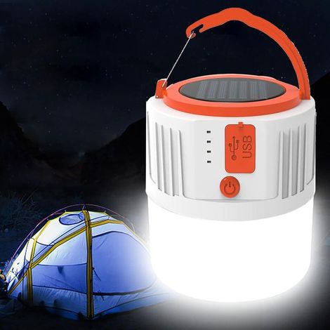 QAZQA Lampe de camping solaire, Lanterne LED Rechargeable Portable USB Lanterne Camping Solaire 5 Modes Super Brillant Lampe Tente pour la randonnée, la pêche, les coupures de courant (blanc) (1/5)