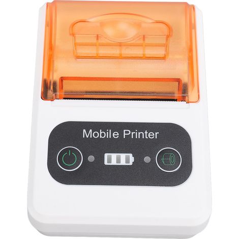 Imprimante thermique Bluetooth pour reçus, 58 mm, à lame dentelée, portable et compacte, idéale pour les bureaux, commerces et restaurants (orange et blanc). (1/5)