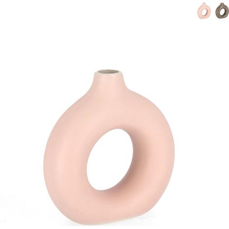 Pot d'intérieur design pour plantes et fleurs en grès 18,5x6x19 cm Odino YES - Rose (1/2)