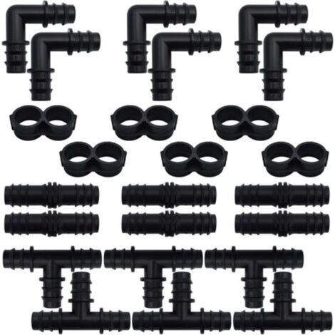 Packung mit 24 Bewässerungsschlauchverbindern – T-Stücke, Fittings, Bögen und Endkappen für Gartenbewässerungssysteme (16 mm) (1/5)