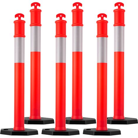 Lot de 2 poteaux de signalisation routière, cônes de 1140 mm à base lestée et bandes réfléchissantes, chantiers, rouge (1/5)