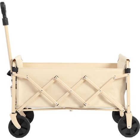 Lightweight Portable Heavy Duty Folding Beach Wagons with Wheels - Outdoor Utility Carts for Grocery, Camping, Shopping, Sports, Garden with Large Capacity-Beige