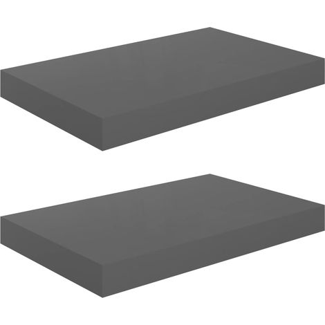vidaXL Scaffali a Parete 2 pz Grigio Lucido 40x23x3,8 cm in MDF