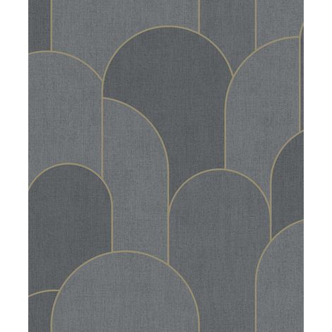 Papier peint arches art déco bleu nuit doré (1/2)