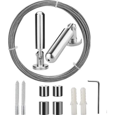 5 Mètres Acier Inoxydable Rideau Tension Fil Pincer Clips Net Rideau Tieback Rod Set Photo Suspendus