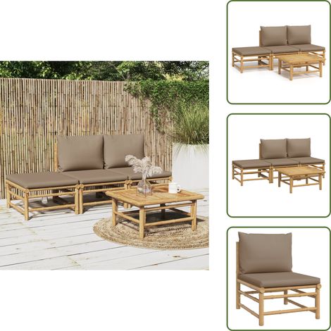 Salon de jardin 4 pcs avec coussins taupe bambou - Salon De Jardin - Mobilier De Jardin - Ensemble De Salon - Meubles De Jardin - Bambou (1/5)