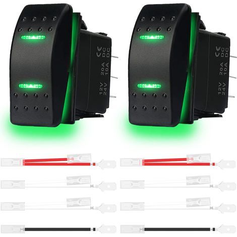 2pcs commutateur basculeur momentané basculeur (ON) -Off- (ON) 3 position imperméable DC 12V / 20A 24V / 10A 7Pin DPDT LED lumière, pour bateau marin camion voiture caravane RV SUV ATV UTV, vert (1/5)