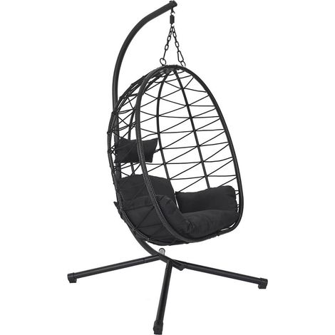MALOA - Fauteuil Suspendu en Rotin Synthétique avec Pied Métal Noir (1/5)
