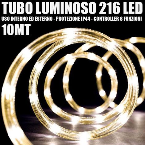 TrAdE Shop Traesio - Tubo Luminoso 216 Led Bianco Caldo 10 Mt 3vie Uso Interno/esterno + Controller - (1/3)