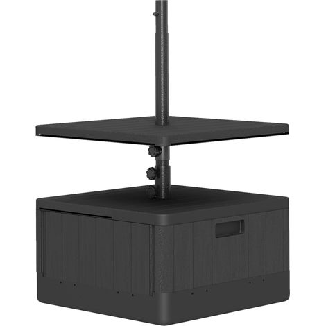 Pied de parasol 3 en 1, lestable jusqu'à 80 kg, avec système de plantation, roulettes, plateau carré, support pour parasol, lest pour parasols de Ø 38/48 mm, pour balcon, noir