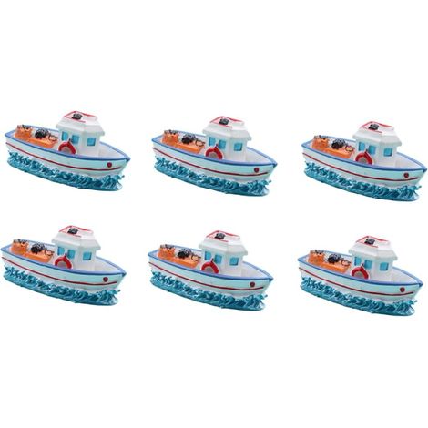 Lot de 6 Mini Bateaux en Résine pour Décoration de Micro-Paysage Bateau de Pêche Créatif Ornements Intérieurs et Extérieurs Décorations d'Aquarium (1/5)