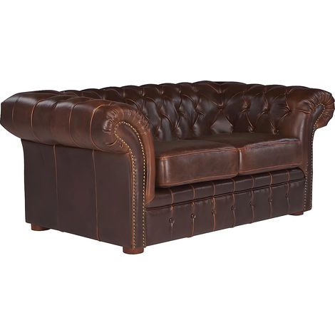 Divano 2 posti Chesterfield in pelle invecchiato - Marrone - CLOTAIRE (1/5)