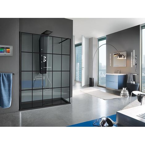 Samo - Paroi de douche d'angle rectangulaire 116-118 cm profilé noir mat Griglia - Open Shot