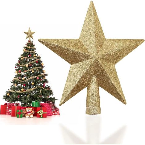 Cimier De Sapin De Noël, Topper Sapin De Noel, Étoile Noël Decoration, Étoile De Sapin De Noël, Topper Arbre Noel Étoile, Décorations De Noël, pour Maison Décorations Fête, Or, 20 Cm (1/5)
