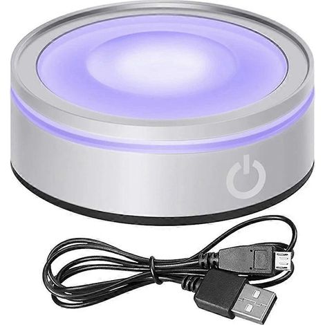 Socle lumineux LED tactile et rond coloré pour présentoir d'art en cristal 3D argenté (1/5)