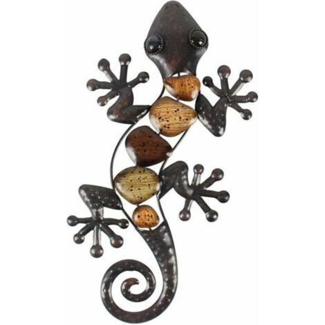 Décorations murales en métal Gecko décorations de jardin lézard extérieur pour patio ou clôture, 15 pouces de long (1/5)
